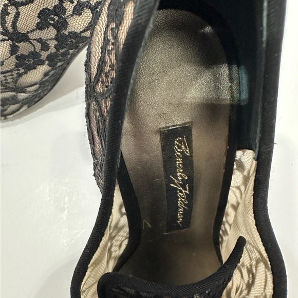 Beverly Feldman Black and Cream Ribbon Lace Up Bootie Pump Heels Size 7.5 Y2K - Picture 3 of 12